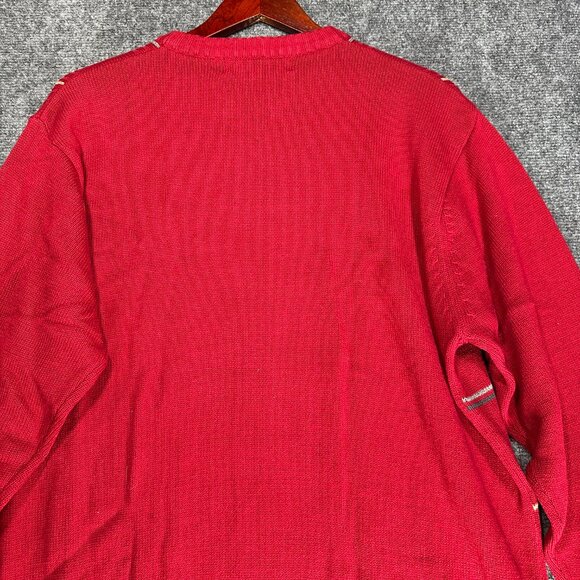 Oscar De La Renta Sweater Mens XL Red Plaid Cotton Crew Neck Ribbed Cuffs Hem - Picture 7 of 7
